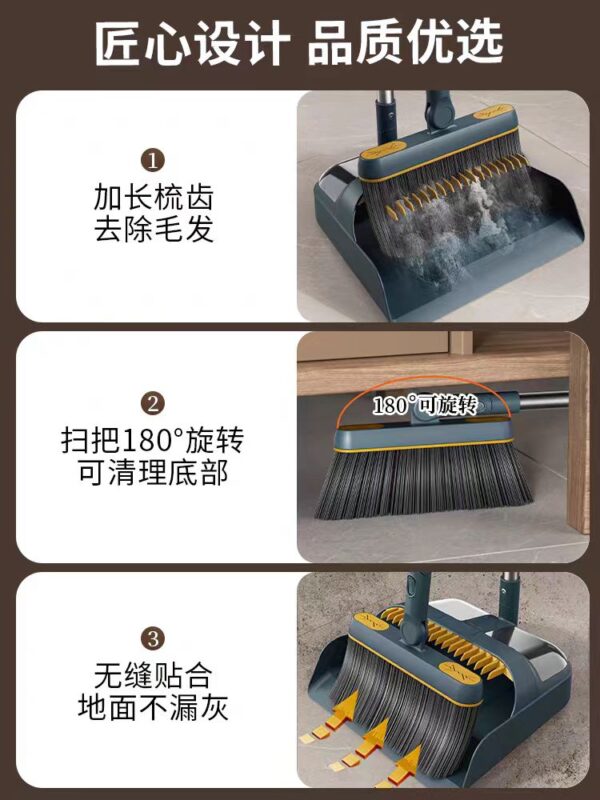Sweeping Gadget Set (Dark Blue Broom + Dustpan Set + Wall-Mounted Storage Rack)
